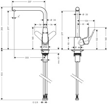 Schéma technique d''un robinet de cuisine avec dimensions