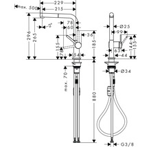 Schéma technique d''un robinet de cuisine avec dimensions