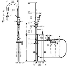 Dessin technique d''un robinet de cuisine avec cotes