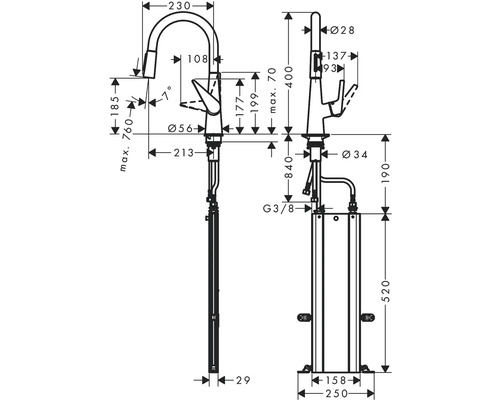 Dessin technique d''un robinet avec dimensions