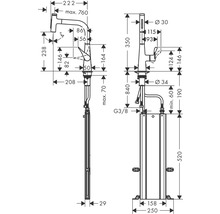 Plan coté Robinet de lavabo avec socle