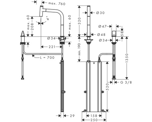 Dessin technique d''un robinet avec dimensions