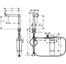 Dessin technique d''un robinet avec indications de mesure