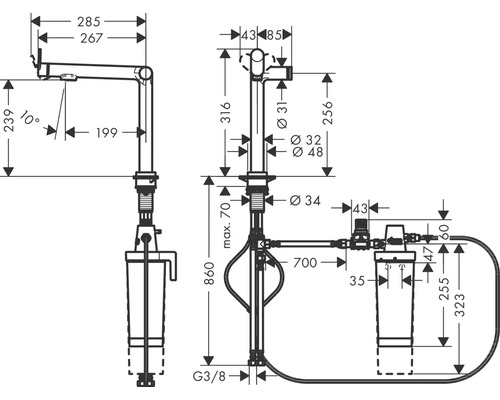 Dessin technique d''un robinet avec indications de mesure