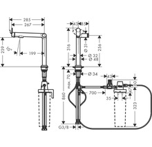 Dessin technique d''un robinet avec des mesures.