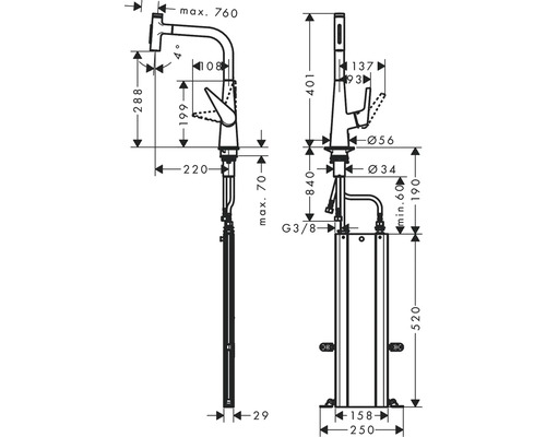 Schéma technique d''un robinet avec indication des dimensions