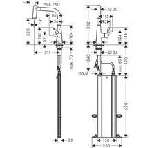 Schéma technique d''un robinet autoportant avec indications de dimensions