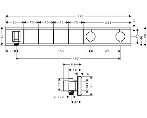 Masszeichnung für Waschtischarmatur