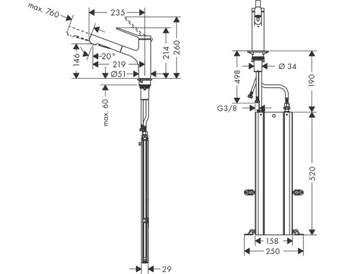 Dessin technique d''un robinet avec indications de dimensions.