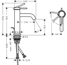 Dessin technique d''un robinet avec cotes