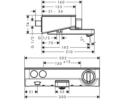 Schéma technique d''un corps d''encastrement de lavabo avec indications de dimensions