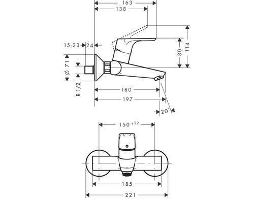 Schéma technique d''un robinet avec dimensions