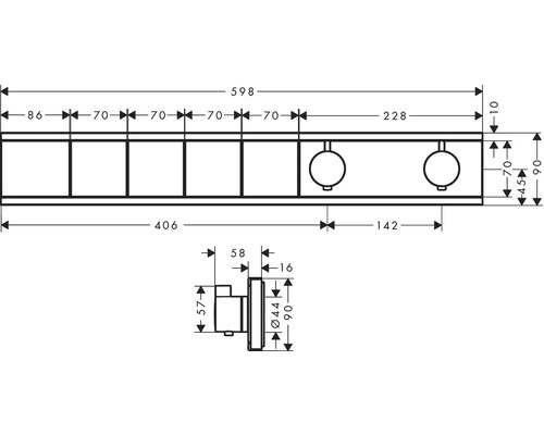 Schéma technique d''un accessoire de salle de bain avec indications de dimensions