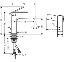 Schéma technique d''un robinet avec cotes