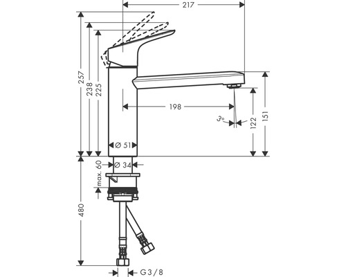 Schéma technique d''un robinet avec cotes