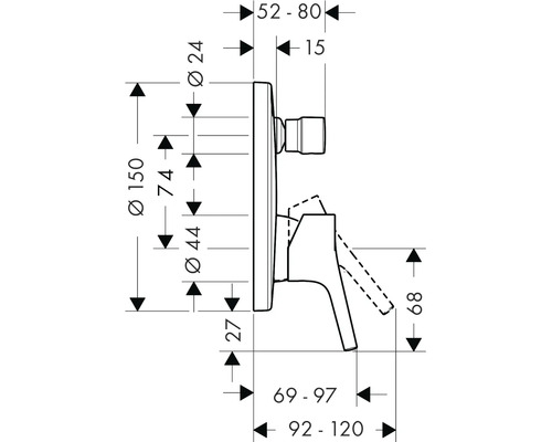 Dessin technique d''un robinet avec indications de dimensions