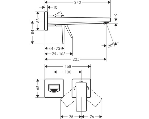 Dessin technique d''un robinet de lavabo avec cotes