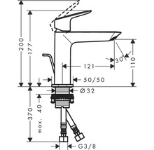 Schéma technique d''un robinet avec indications de mesure