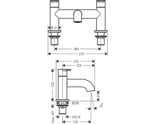 Dessin technique d''un robinet avec cotes