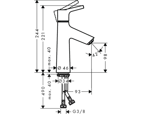 Schéma technique d''un robinet avec dimensions