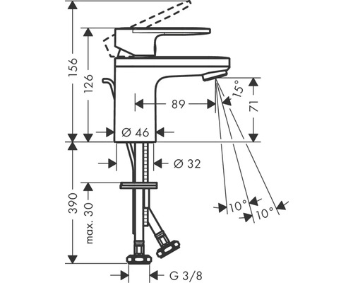 Schéma technique d''un robinet avec dimensions
