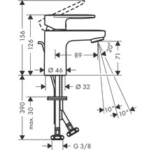 Schéma technique d''un robinet avec les dimensions