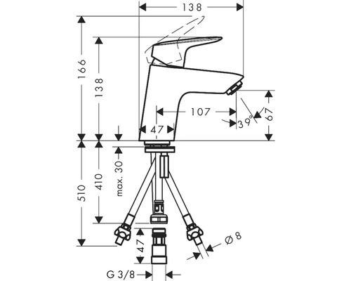 Schéma technique d''un robinet avec dimensions