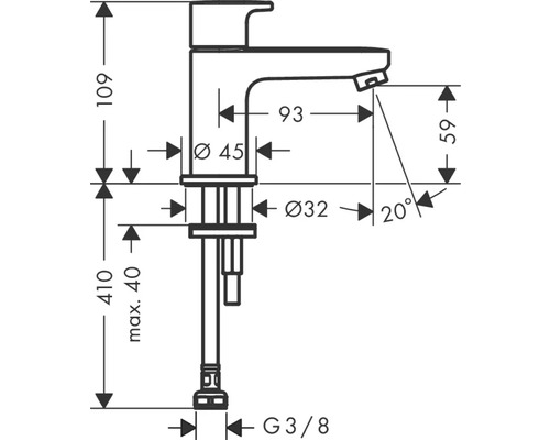 Dessin technique d''un robinet avec indications de dimension