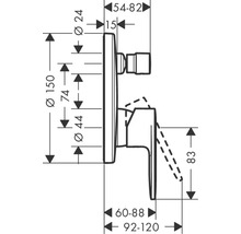 Schéma technique d''un robinet avec indications de mesure