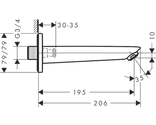 Technische Zeichnung einer Armatur mit Maßangaben