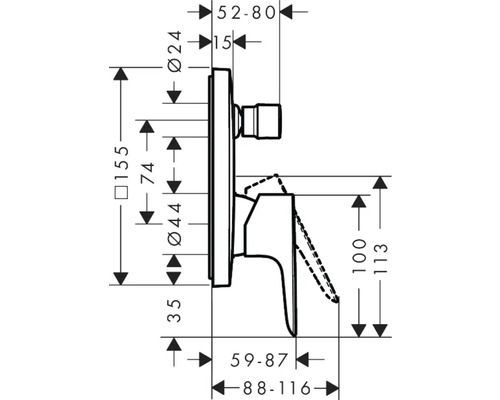 Dessin technique d''un robinet avec indications de dimension