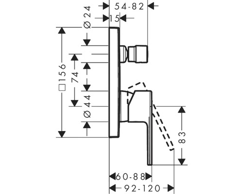Dessin technique d''un robinet avec indications de dimensions