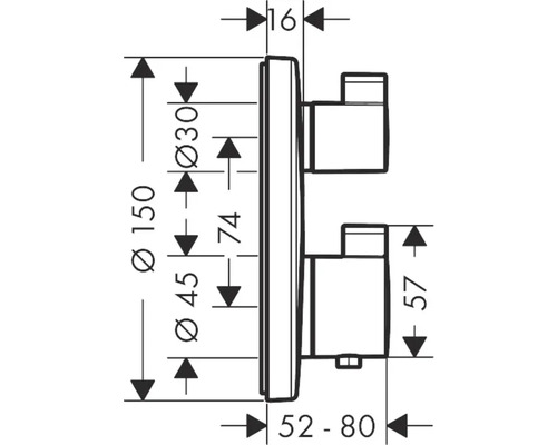 Schéma technique d''un robinet de salle de bains avec dimensions