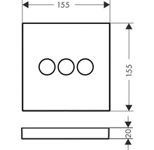 Dessin technique d''un élément carré avec trois trous et indications de dimensions