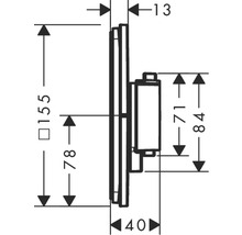 Technische Zeichnung einer Halterung mit den Maßen 155 x 78 x 84 mm