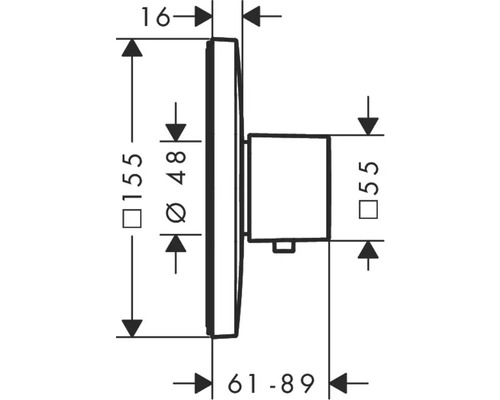 Technische Zeichnung eines Badaccessoires mit Maßangaben