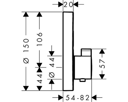 Schéma technique d''un article de salle de bains avec indication des dimensions