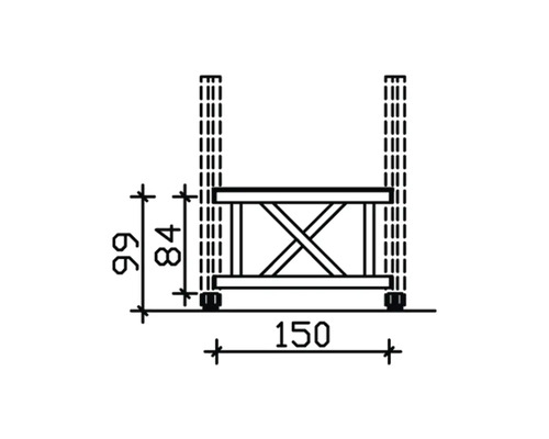 Schéma technique d''un rayonnage robuste avec dimensions