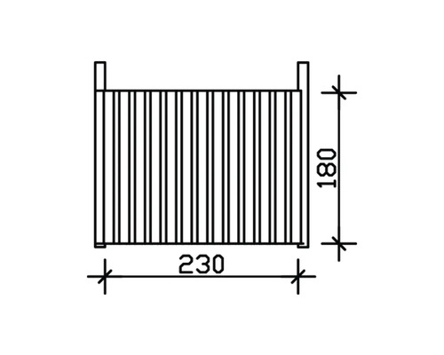 Technische Zeichnung eines Lattenzauns mit Maßangaben 180 und 230.