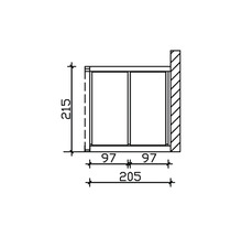Technische Zeichnung eines Regals mit den Maßen 215 x 205 x 97 mm.