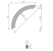 Dessin technique d''un profil quart de cercle avec dimensions