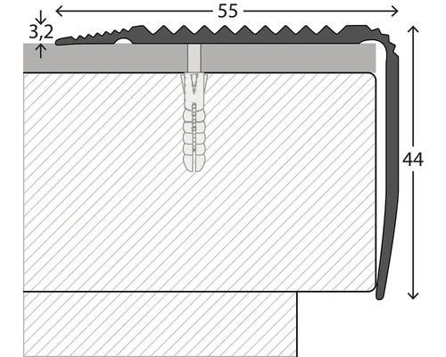 Dessin technique d''un profilé d''arête d''escalier avec les dimensions.