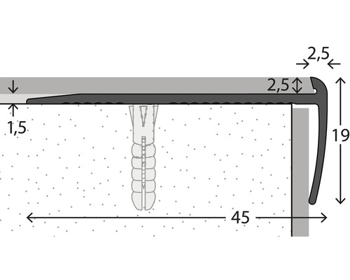 Schéma technique d''un profilé d''arête d''escalier avec dimensions