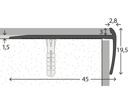 Dessin technique d''un profilé d''arrêt d''escalier avec dimensions