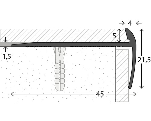Schéma d''un profilé d''arête d''escalier avec dimensions et cheville