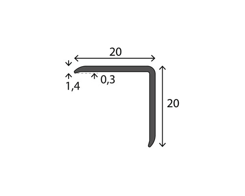 Dessin technique d''un profilé d''angle de dimensions 20 sur 20 millimètres