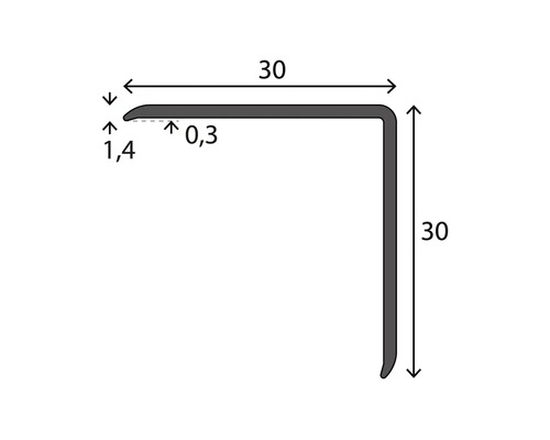 Profilé d''angle avec dimensions 30 x 30 x 1,4 mm