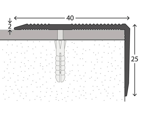 Schéma d''un bord d''escalier avec les dimensions 40, 2 et 25.