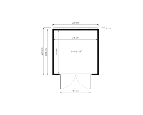 Grundriss eines Gerätehauses mit Maßangaben
