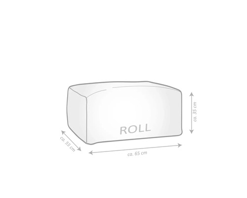 Illustration d''un coussin rectangulaire mesurant environ 65 cm de long, environ 55 cm de large et environ 35 cm de haut.